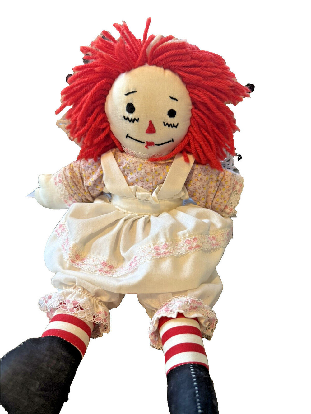 Vintage 90's Handmade Raggedy Ann Doll with Detachable Dress Apron & Pants 12 In